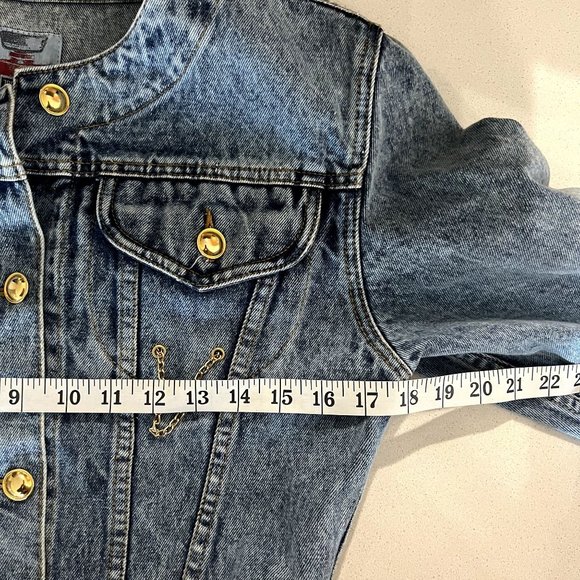 Jordache Gold 80's Vintage Light Wash Acid Jean Jacket Gold Buttons Cotton Small - Picture 8 of 10